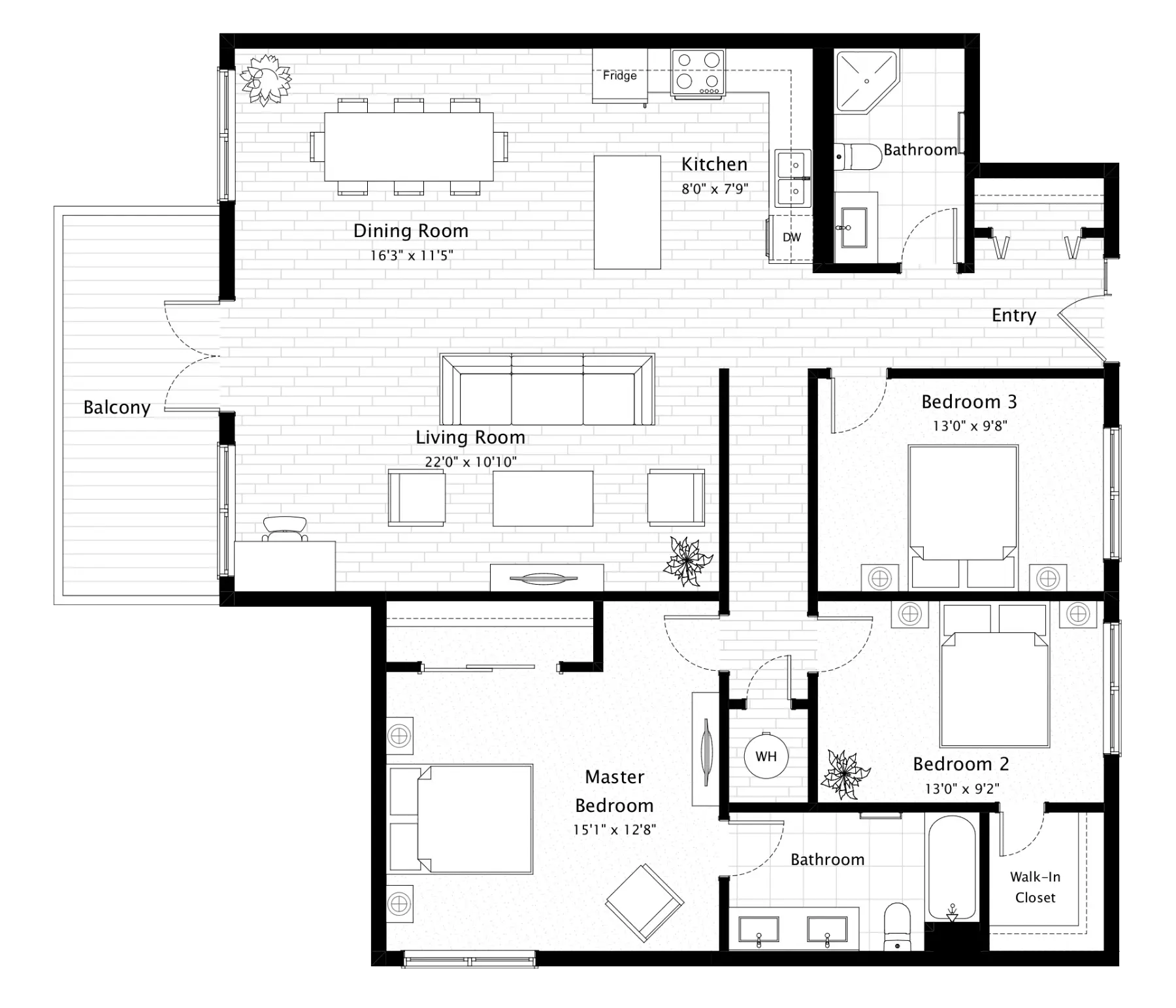 Example 2D floor plan with furniture layout